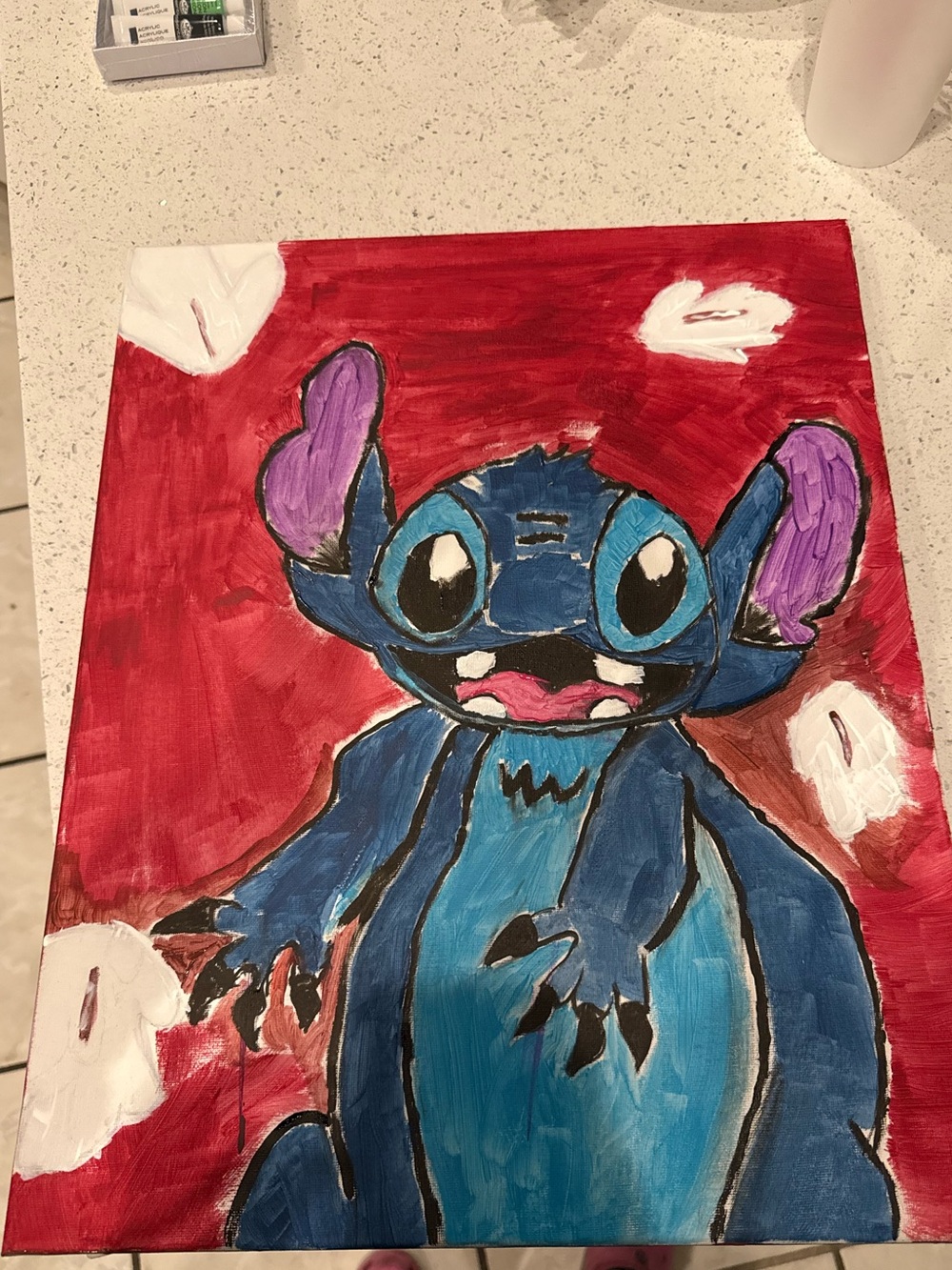Vibrant Blue Character Canvas Art on Red Field